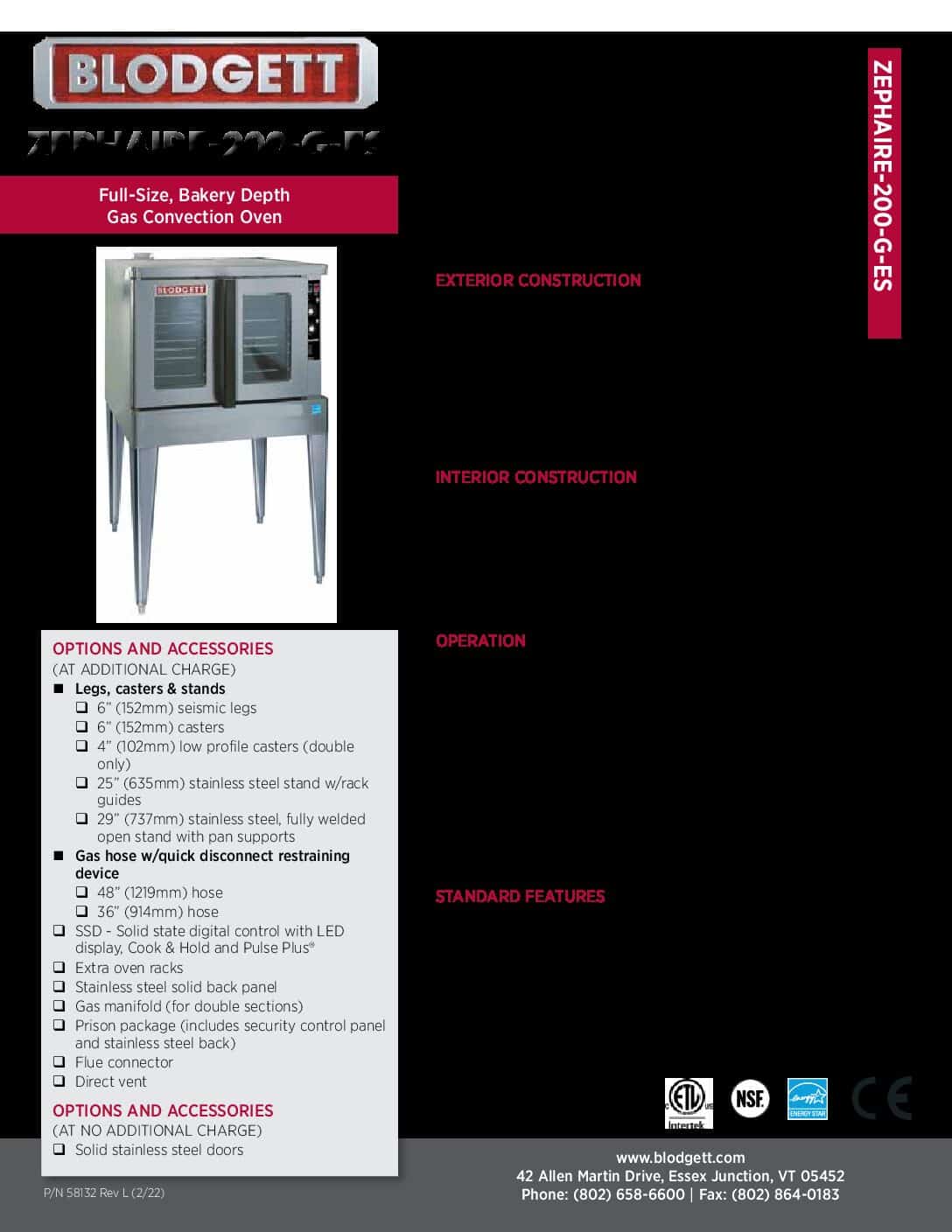 Blodgett ZEPH-200-G-ES DBL.SpecSheet