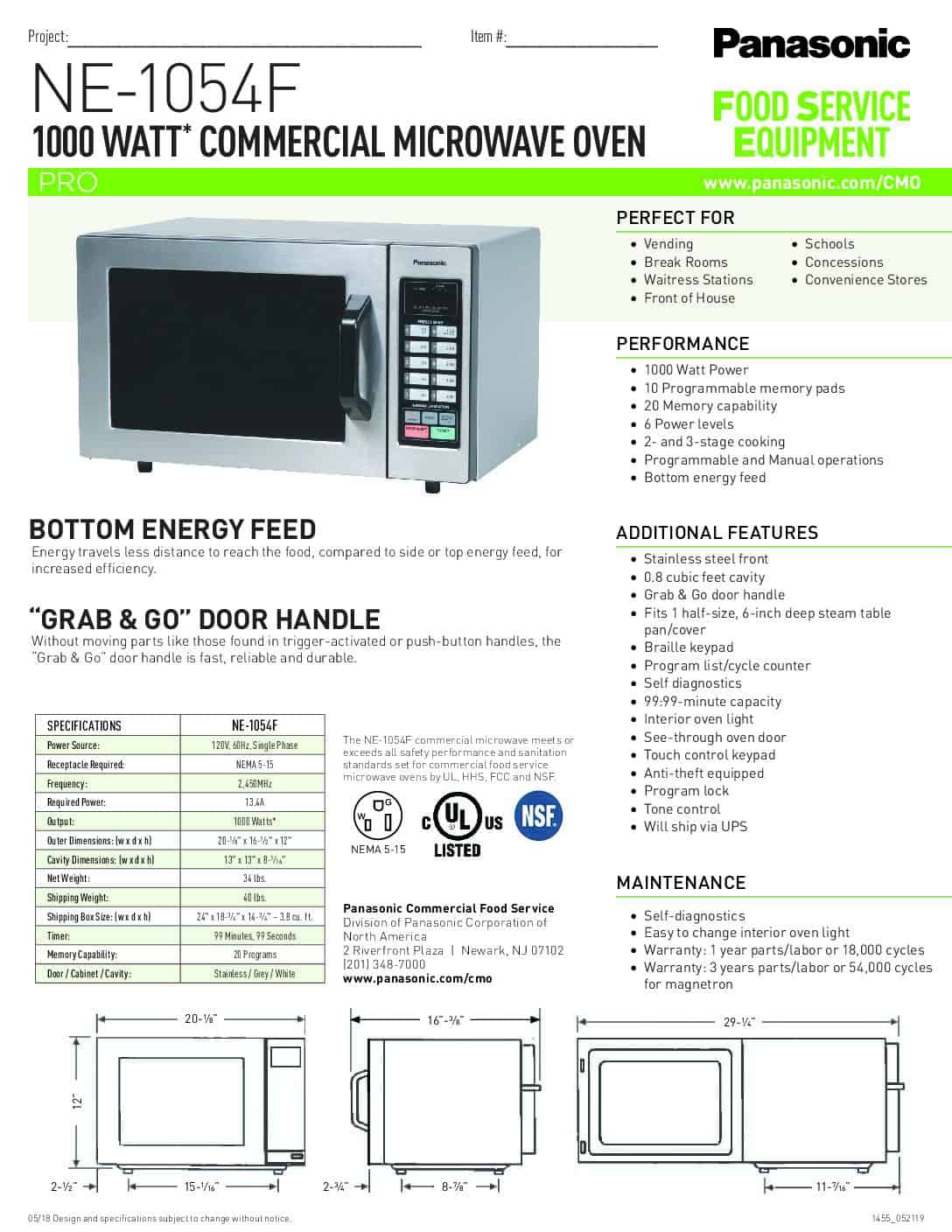 Panasonic NE-1054F.SpecSheet
