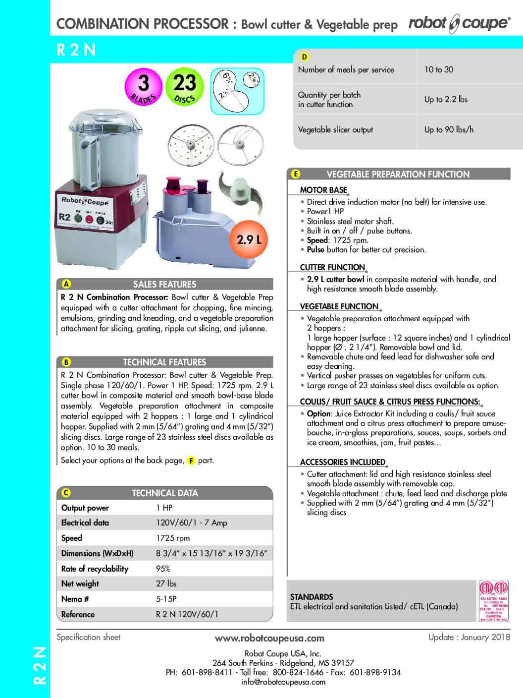 Robot Coupe R2N.SpecSheet