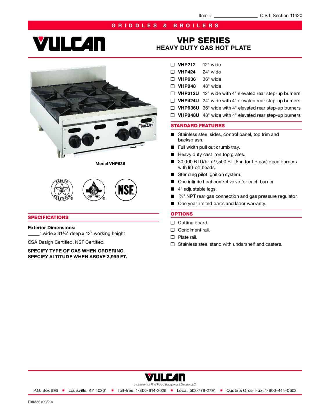 Vulcan VHP424.SpecSheet