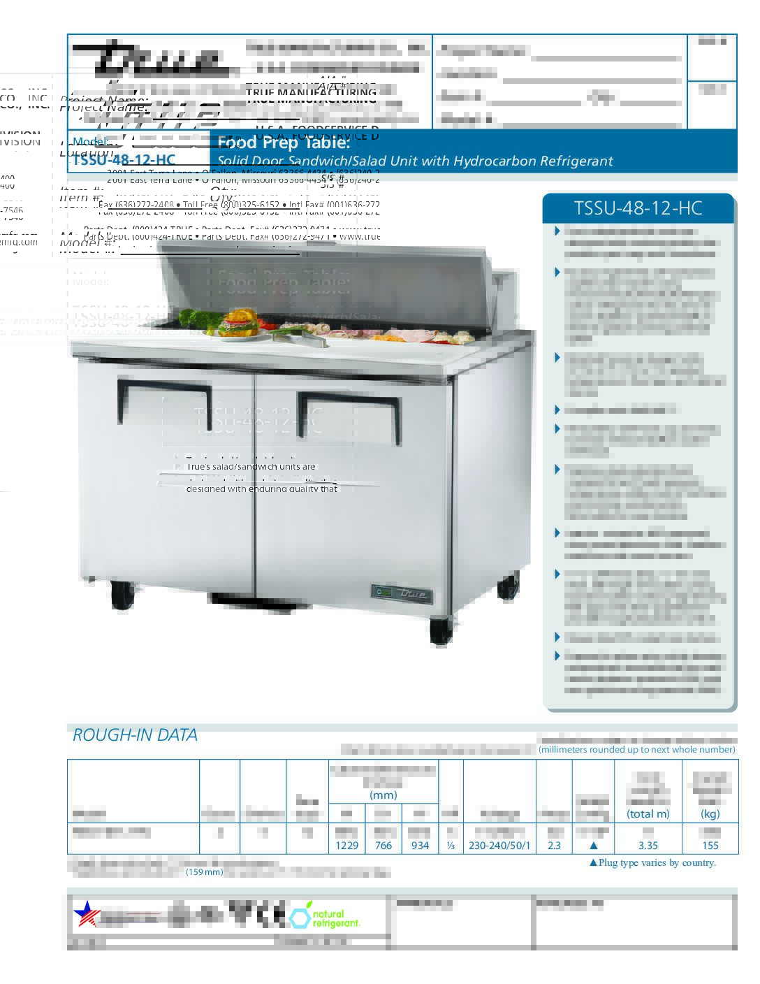 True Mfg. - General Foodservice TSSU-48-12-HC.SpecSheet