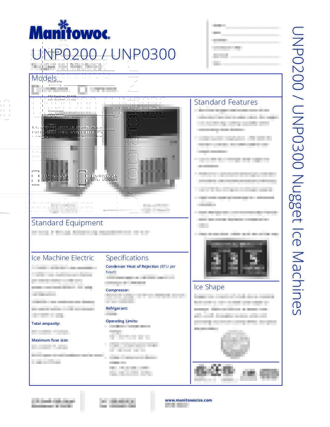 Manitowoc UNP0200A.SpecSheet